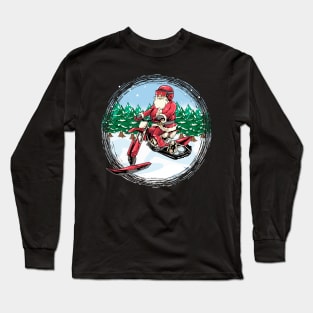 Santa Claus Snowbike Snowmobile Motorcycle Biker Christmas Long Sleeve T-Shirt